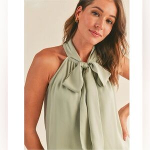 🌺RESET by Jane Sage Green Halter Top with Bow
